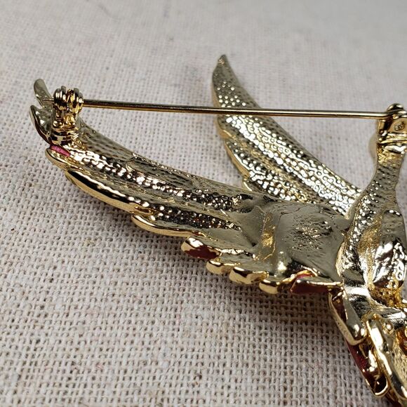 Vitage 1990s Bird Of Paradise In Flight Gold Tone Mauve Mint Green Enamel Brooch - Picture 10 of 11